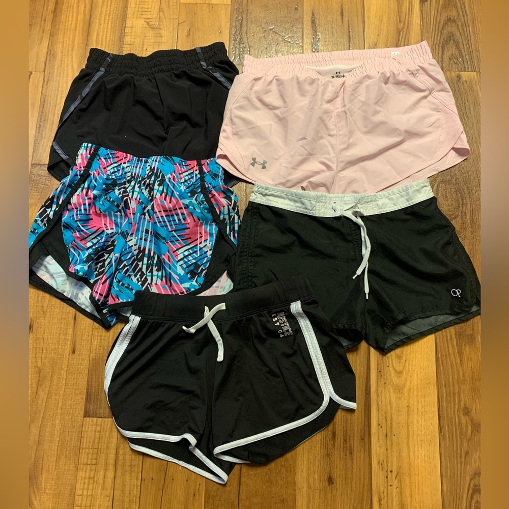 FIVE Pairs Athletic Shorts 1 OP, 2 Athletic, 1 Under Armour, 1 Justice
